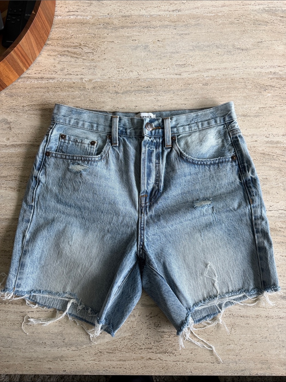 pistola Light Blue Distressed Denim Shorts